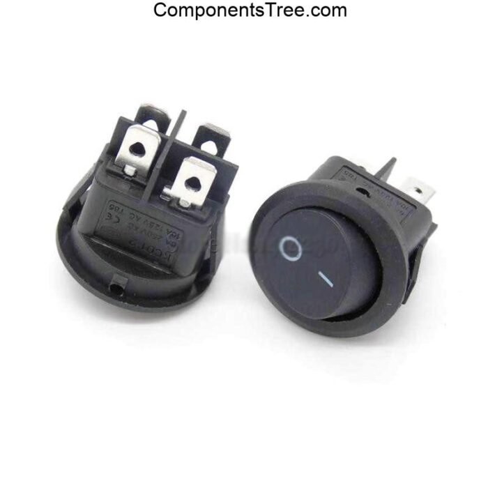 6A 250V AC DPST ON-OFF Black Round Rocker Switch - ComponentsTree.com