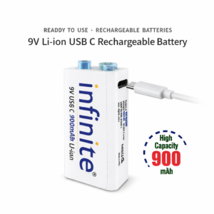 Infinite ENVIE 9V 900mAh Li-ion USB C Rechargeable Battery