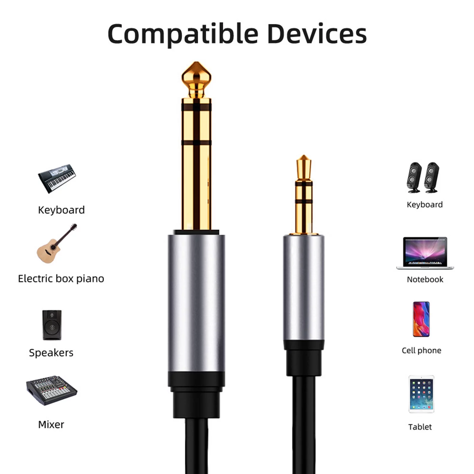 6.5mm to 3.5mm male to male audio stereo jack cable