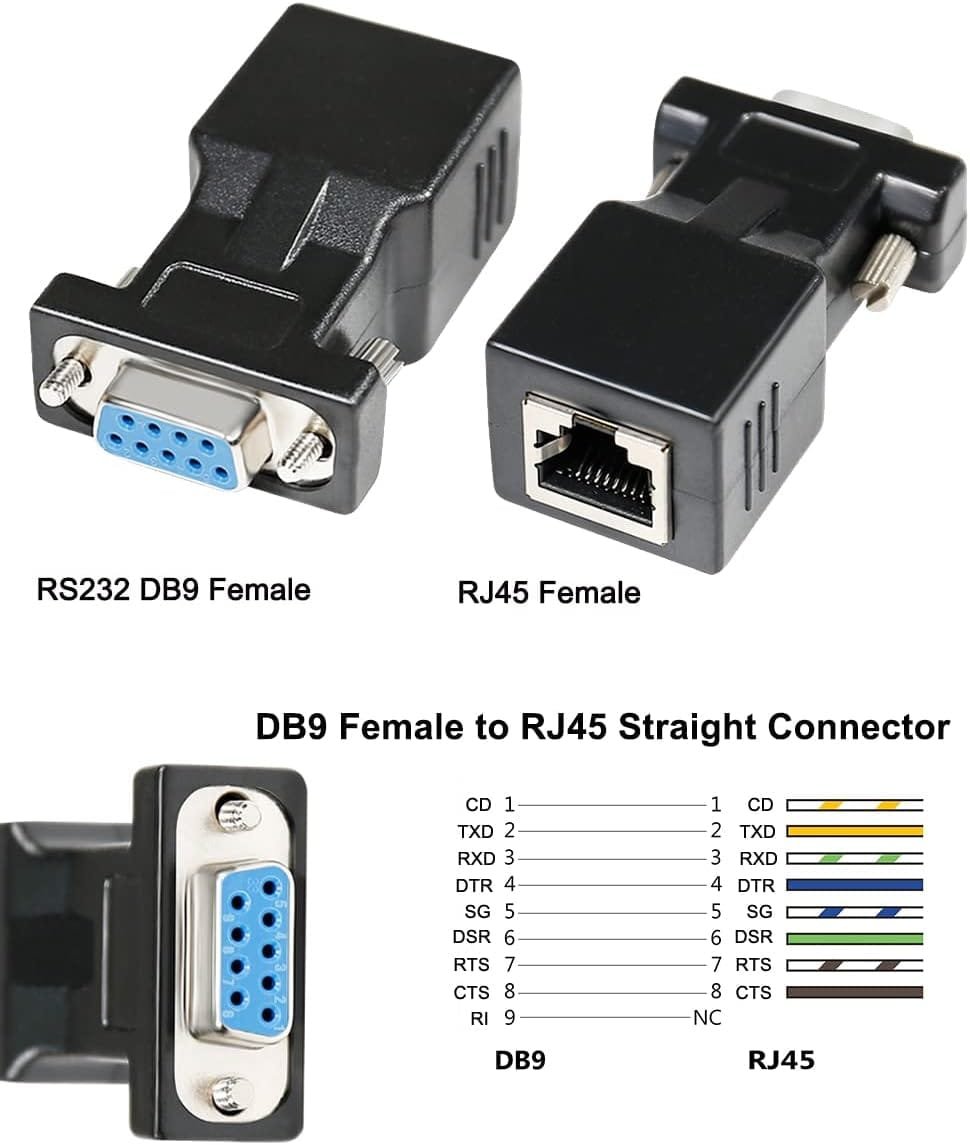 DB9 to RJ45 Serial Adapter RS232 Female to RJ-45 Female Ethernet