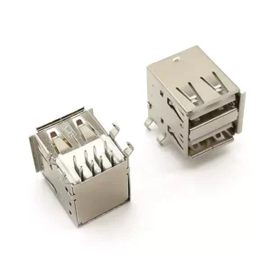 Dual USB 2.0 Type A Female PCB Mount Socket Connector Port Right Angle