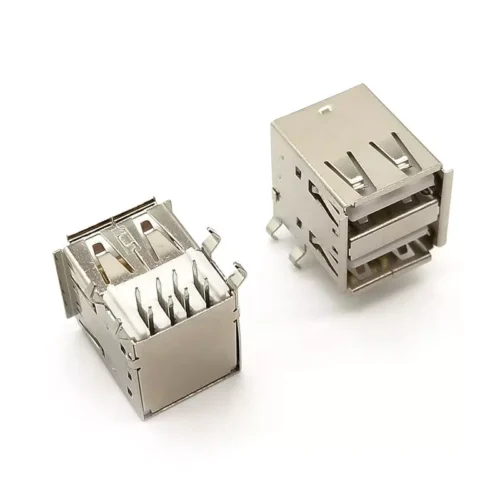 Dual USB 2.0 Type A Female PCB Mount Socket Connector Port Right Angle