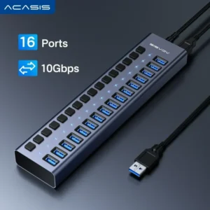 16 Ports Powered USB 3.1 Hub and Switch with Power Supply Adapter